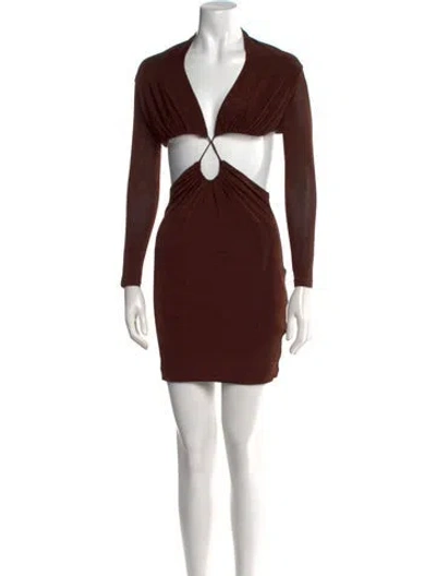Pre-owned Misha V-neck Mini Dress W/ Tags In Brown