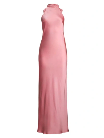Misha Women's Evianna Satin Halter Gown In Conch Shell Pink