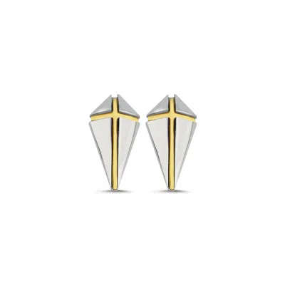 Mishka Men's Gold / Silver Blaze Mini Silver Earrings With Gold Detail