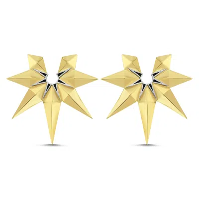 Mishka Women's Black / Silver / Gold Enigma Two Tone Gold Vermeil Earrings With Black Enamel