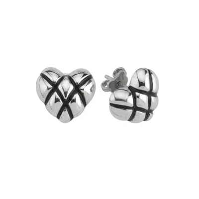 Mishka Women's Black / Silver Heart Silver Stud Earrings