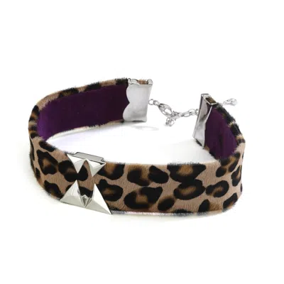 Mishka Women's Black Untamed Choker Necklace Leopard With Silver Clasp