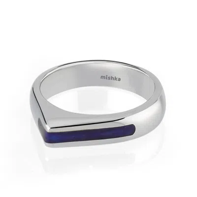 Mishka Women's Blue / Silver Blue Edge Angular Ring With Blue Enamel