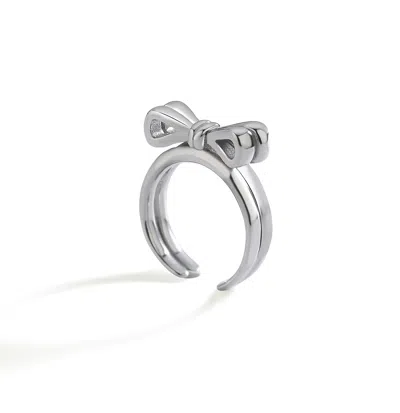 Mishka Women's Bond Adjustable Silver Bow Ring