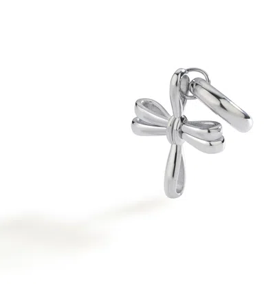 Mishka Women's Bond Silver Mono Earring With Bow Charm