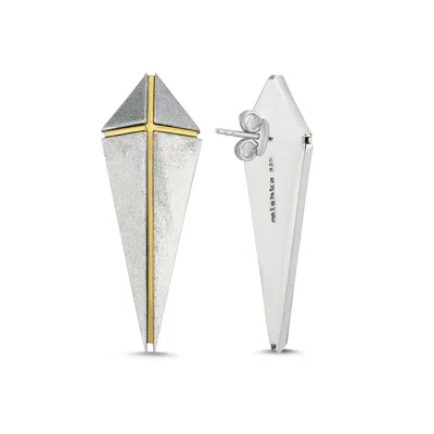 Mishka Women's Gold / Silver Blaze Sandblasted Silver Earrings