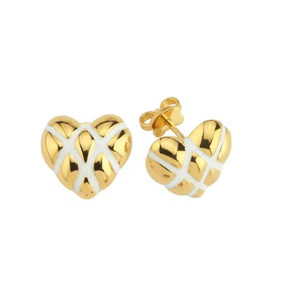 Mishka Women's Gold / White Heart Gold Vermeil Stud Earrings