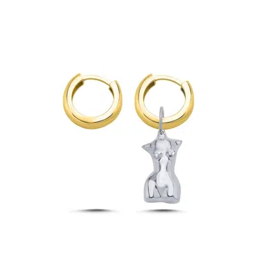Mishka Women's My Girl Huggie Earrings Silver Pendant With Gold Hoop