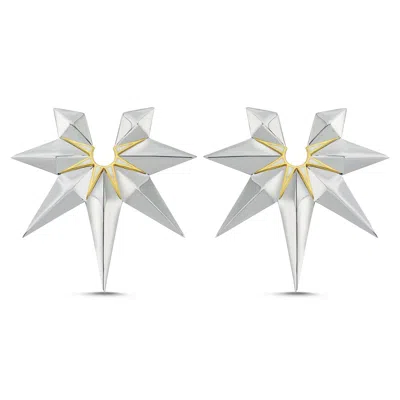 Mishka Women's White / Silver / Gold Enigma Two Tone Silver Earrings With White Enamel