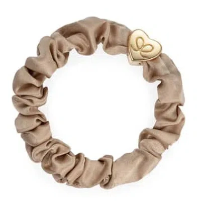 Mishky Jewellery Gold Heart Silk Scrunchie In Brown