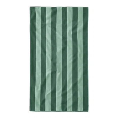 Misona Extra Large Organic Cotton Striped Beach Towel - Pine & Sage Green