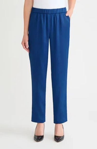 Misook Nora Crêpe De Chine Straight Leg Pants In Blue