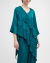 Misook Asymmetrical Ruffle Blouse - Crepe De Chine In Spruce
