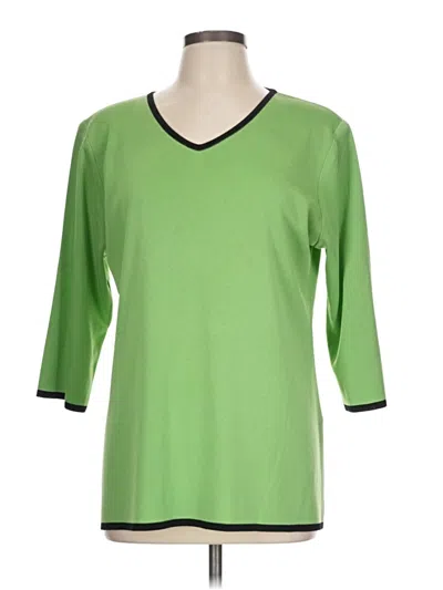 Pre-owned Misook 3/4 Sleeve Top Green Solid Pattern V-neck Tops