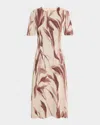 Misook A-line Botanical Jacquard Soft Knit Midi Dress In Brown