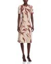 Misook A-line Botanical Jacquard Soft Knit Midi Dress In Brown