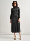 Misook A-line Jacquard Knit Midi Dress In Black