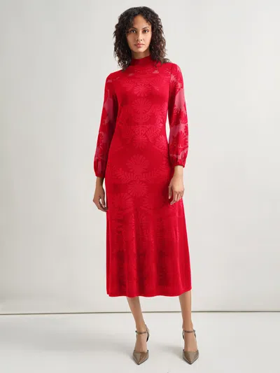 Misook A-line Jacquard Knit Midi Dress In Rouge