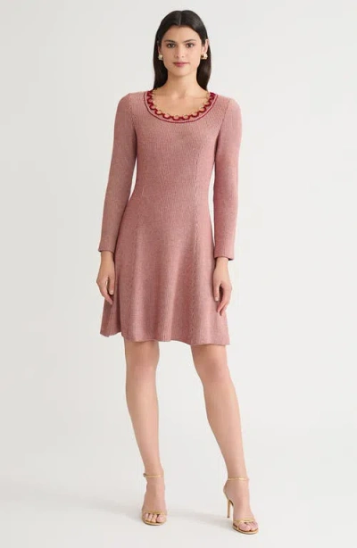Misook A-line Lurex Knit Crochet Ring-trim Dress In Neutral