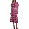 Misook A-line Midi Dress In Pink Flash/white