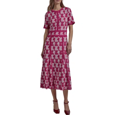 Misook A-line Midi Dress In Pink Flash/white