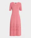 Misook A-line Ribbed Soft Knit Midi Dress In Pink