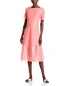 Misook Tonal Textured Stripe A-line Midi Dress In Ocean Coral