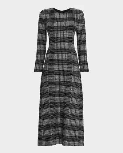 Misook A-line Tweed Knit Maxi Dress In Black/white
