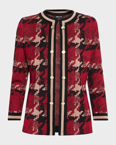 Misook Abstract Houndstooth Collarless Jacket In Multi