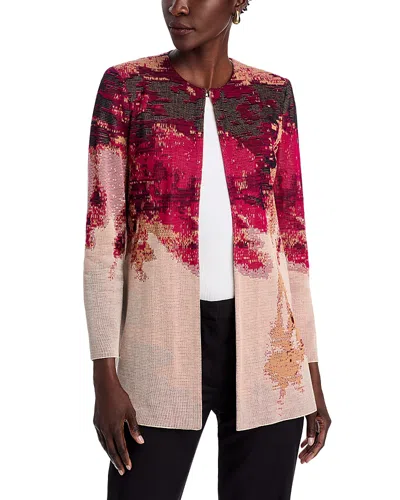 Misook Abstract Jacquard Knit Jacket In Rose Bud/multi