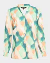 Misook Abstract-print Crepe De Chine Blouse