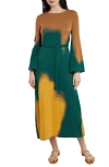 Misook Abstract Print Long Sleeve A-line Dress In Spruce Multi
