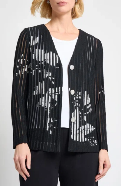 MISOOK MISOOK ABSTRACT PRINT SHEER STRIPE CARDIGAN