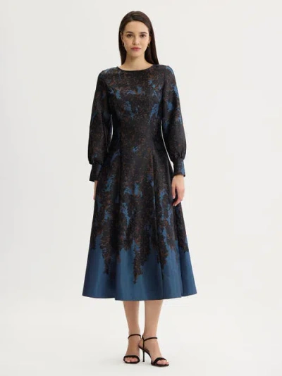 Misook A-line Bloomscape Jacquard Woven Maxi Dress In Black
