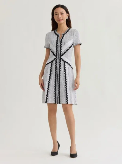 Misook A-line Monochrome Dotted Stitch Knit Dress In White