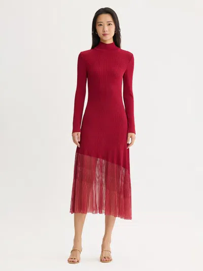 Misook A-line Sheer Hem Ribbed Knit Maxi Dress In Red