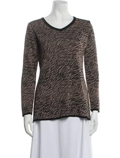 Pre-owned Misook Animal Print V-neck Sweater In Brown