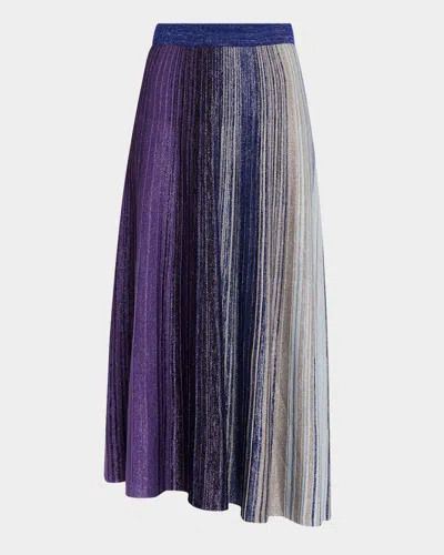 Misook Asymmetric Ombre Shimmer Knit Maxi Skirt In Starry Night Blue/black/blue Heather/mink/plum Royale