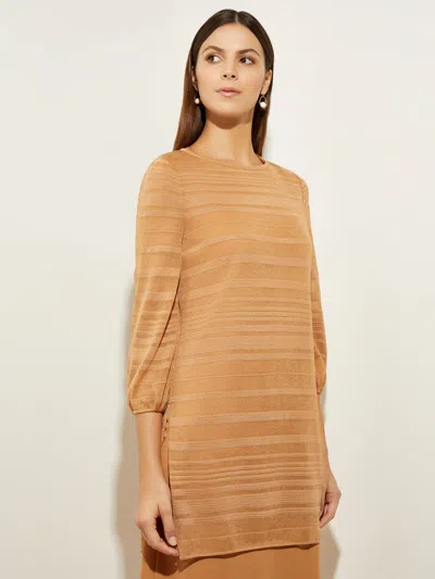 Misook Balloon Sleeve Tonal Burnout Stripe Soft Knit Tunic In Multi