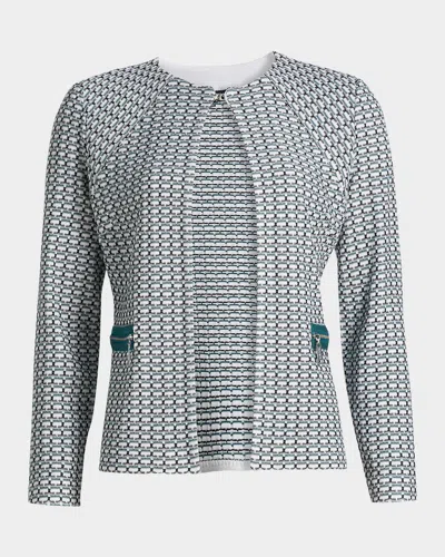 Misook Basketweave Knit Fitted Jacket In Spruce/whi