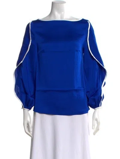 Pre-owned Misook Bateau Neckline Long Sleeve Top W/ Tags In Blue