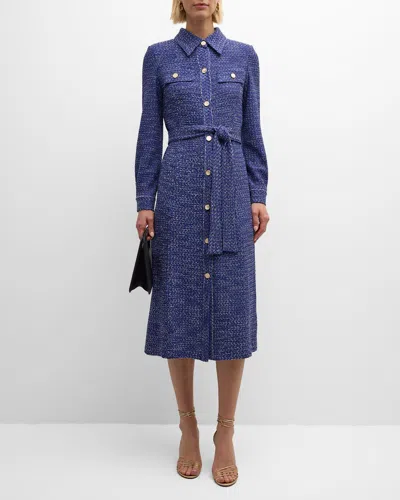 MISOOK BELTED BUTTON-FRONT TWEED KNIT MIDI DRESS - HERITAGE FIT