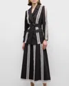 Misook Belted Eyelet-trim Twill Jacket In Black/white
