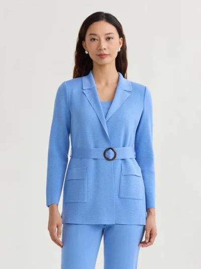Misook Belted Tonal Flat Knit Jacket In Blue