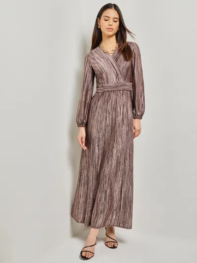 Misook Bishop Sleeve Jacquard Knit Maxi Dress In Grey