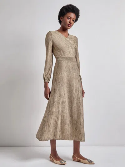 Misook Bishop Sleeve Jacquard Knit Maxi Dress In Black/sand/biscotti