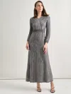 Misook Bishop Sleeve Jacquard Knit Maxi Dress In Black/mink/silver