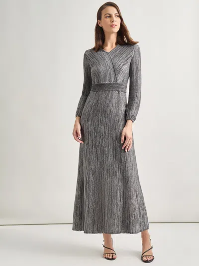 Misook Bishop Sleeve Jacquard Knit Maxi Dress In Black/mink/silver