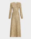Misook Bishop Sleeve Jacquard Knit Maxi Dress In Black/sand/biscotti