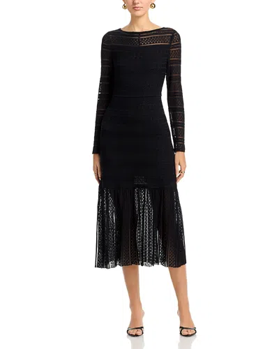 Misook Boat Neck Lace Midi Dress In Black